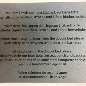 VW T2A T2B Westfalia sticker slaap- zitbank waarschuwing.