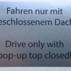 VW T2A T2B Westfalia sticker pop-up dak waarschuwing.