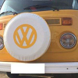 VW T2B Hoes voor reservewiel, buitenzijde bus (neus). Geel.